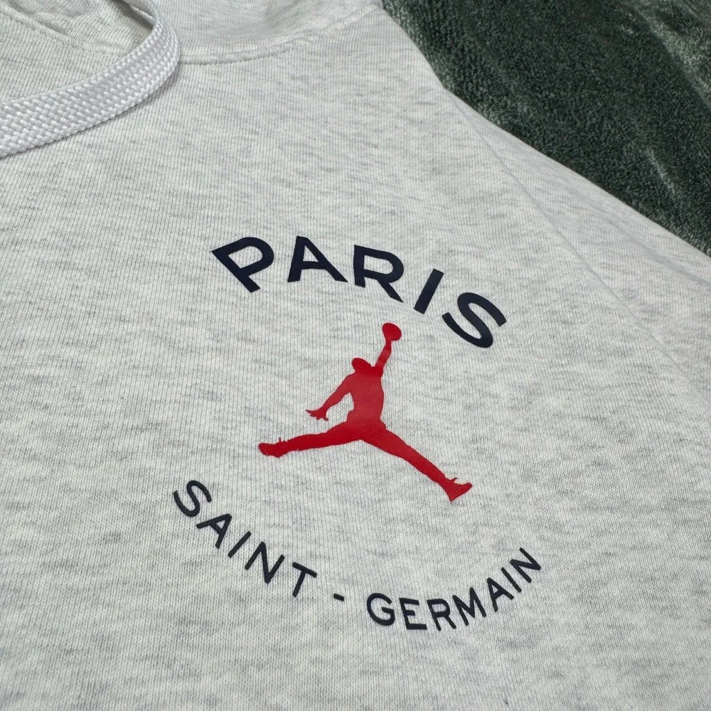 Jordan Fleece Pullover Hoodie Men 2XL Birch Heather Grey PSG Paris 23 Script
